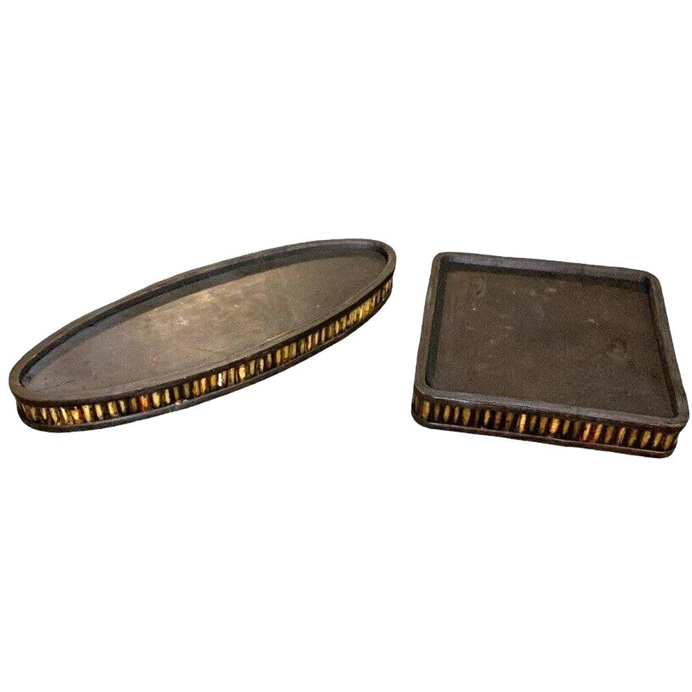 Vintage Ashland Wood Design Scorched Slender Bamboo Candle Table Tray Decor